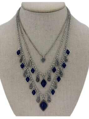 Lucky Brand Silver, Blue and Marcasite Multi-Layered Necklace